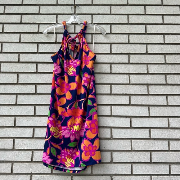 Trina Turk Juju Halter Dress Size M Bold Floral Knot Back Tropical Resort Style - Picture 7 of 9